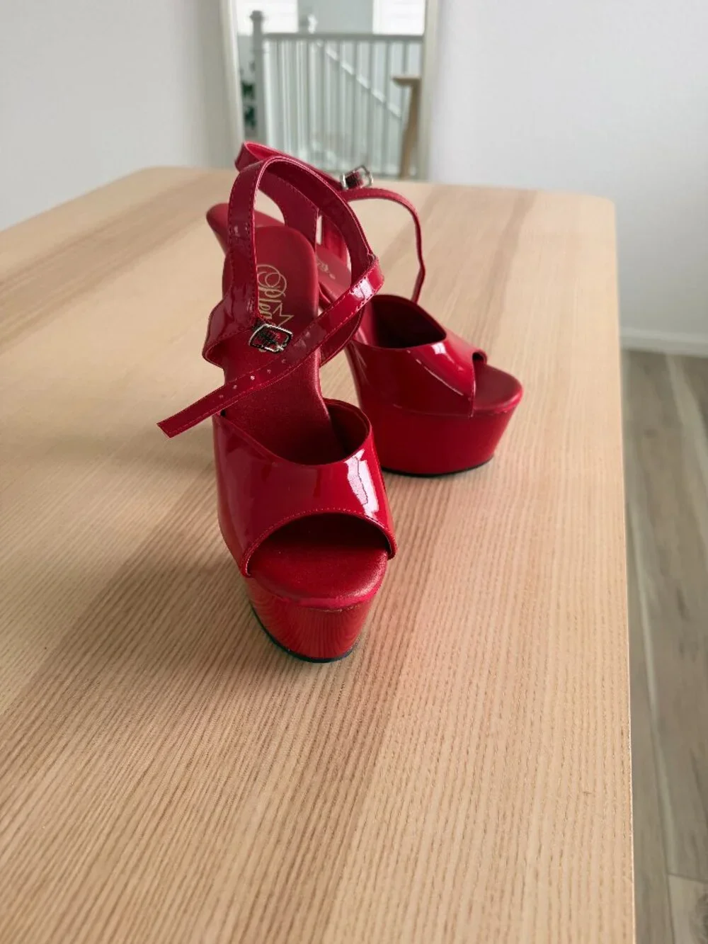 Pleaser Aspire-609 Red Platform Sandals | 6” Heel | Ankle Strap | Size 7 - Picture 2 of 6